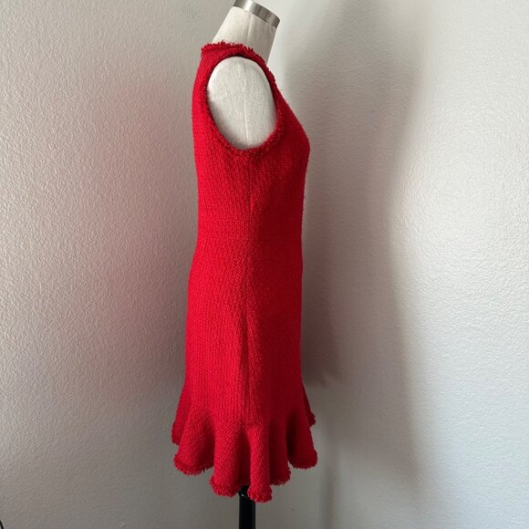 Kate Spade A Line Red Sleeveless Textured Knit Dress Ruffle Hem & Fringe Trim 2 - Picture 3 of 12